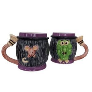 Two Rare Vintage 1990s Omnibus Witch with Mouse and Broom Mugs